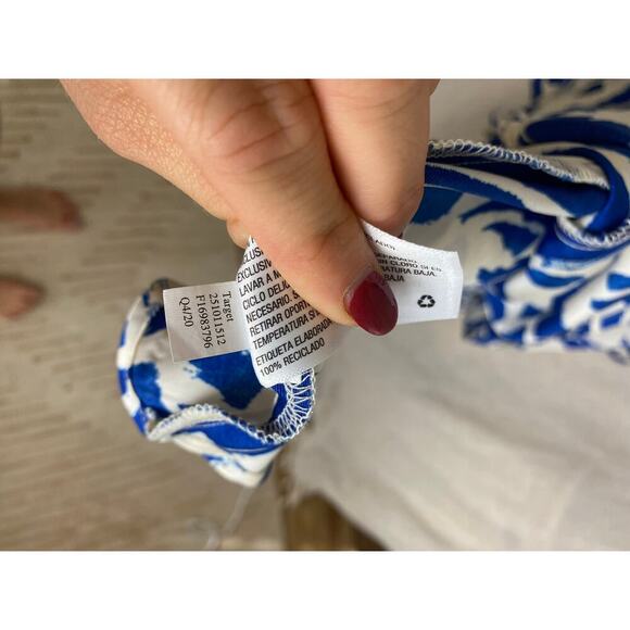 ALEXIS for Target Blue Botanical Tie Strap Asymmetrical Hem Dress Size Medium - Picture 9 of 15